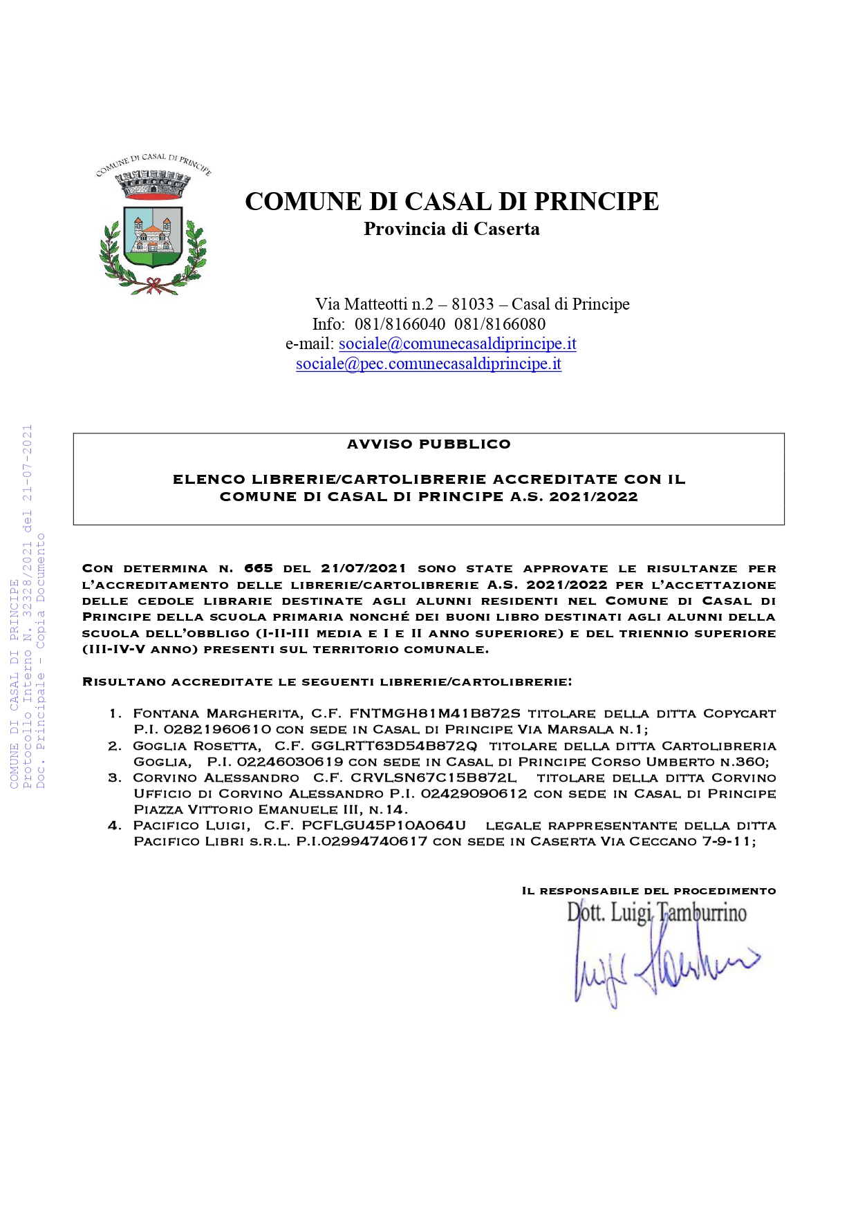 AVVISO PUBBLICO: ELENCO LIBRERIE/CARTOLIBRERIE ACCREDITATE CON IL  COMUNE DI CASAL DI PRINCIPE A.S. 2021/2022
